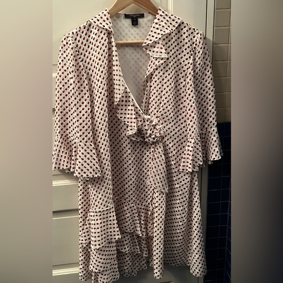 Sold — Louis Vuitton 2019 Silk Chiffon Wrap Dress Ivory Red Black Dot FR38 6 - Picture 2 of 14